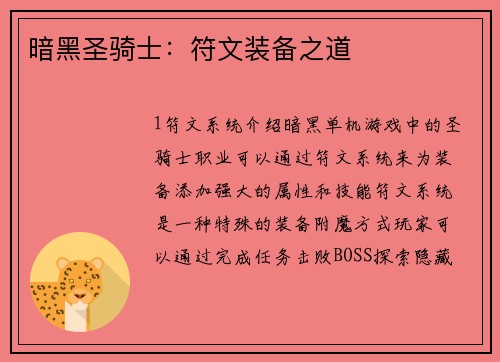 暗黑圣骑士：符文装备之道